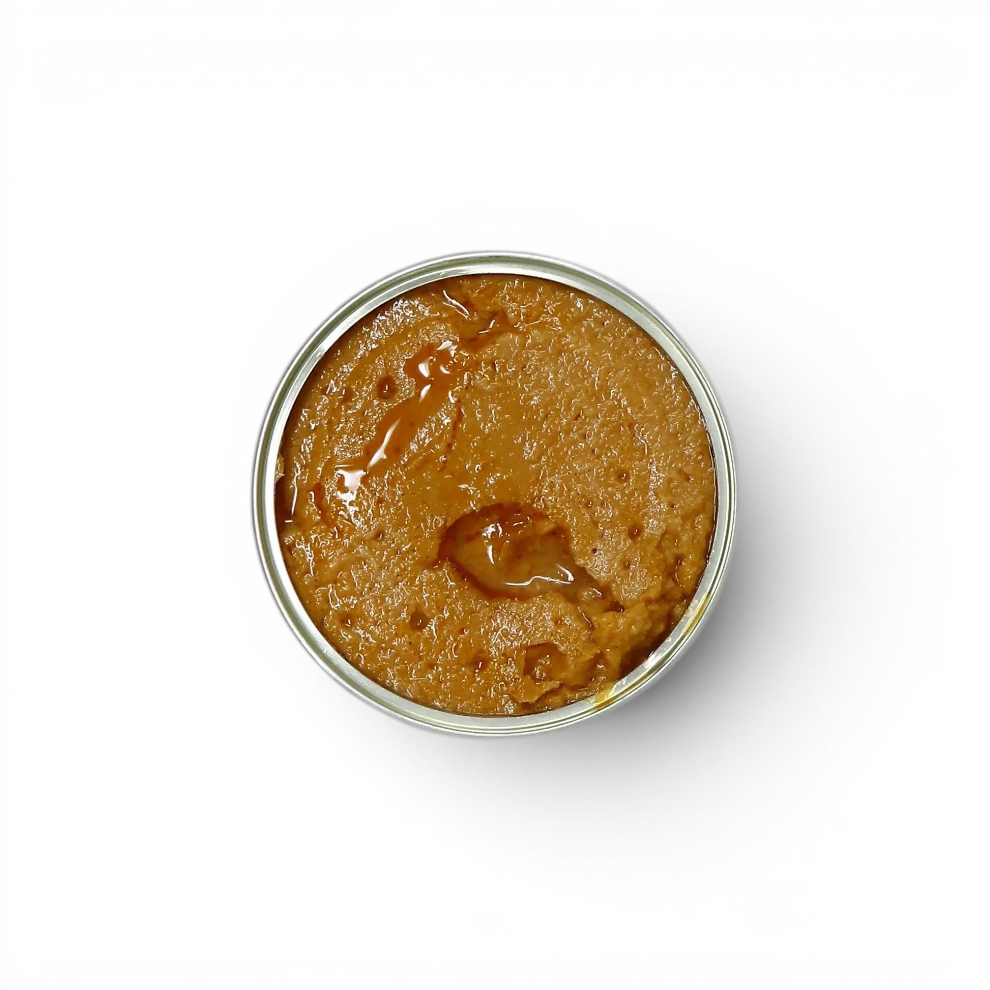 Tinned Fins premium trout pate in an open round tin, featuring a silky, smooth texture for gourmet appetizers.
